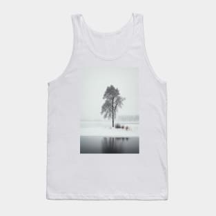 Nordic Minimalism Landscape Winter Art with Lone Leafless Tree Tank Top